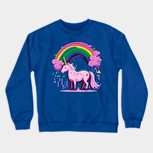 Pink cute unicorn in rainbow Crewneck Sweatshirt